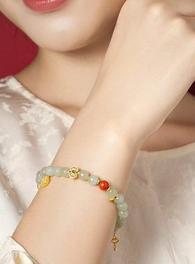 故宫青绿玉韵渐变手串 单圈双圈和田玉手链女款珠子手串珠手链