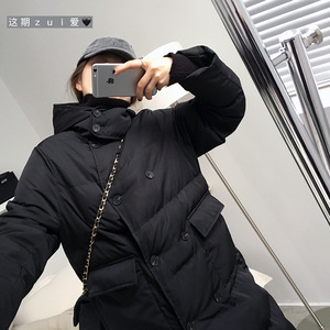 仓古木2020冬连帽纽扣长款羽绒棉衣女韩版宽松休闲学生面包服5025