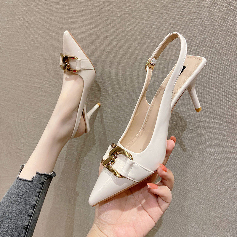 漆皮米白色高跟鞋女2026新款法式包头凉鞋气质一字带尖头细跟单鞋,女鞋,浅口单鞋,淘宝优惠券,粉丝福利购,淘宝优惠卷