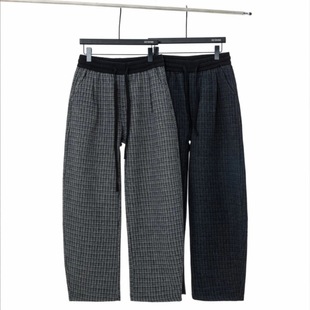 今年流行特惠冬季新款加绒格子时尚百搭休闲男裤极简风撞色松紧腰