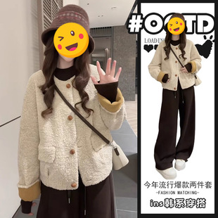 欧式 气质日常风保暖外套高腰遮胯阔腿裤 法式 今年流行特惠2025冬季