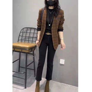 今年流行特惠23706大爱美依缘2025秋季新款韩版时尚格子长袖西服