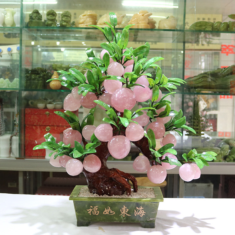 粉晶寿桃子树聚财客厅大堂玉石