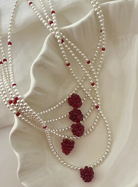 奶油莓果*小众设计可爱吊坠水晶度假风串珠百搭项链女锁骨链