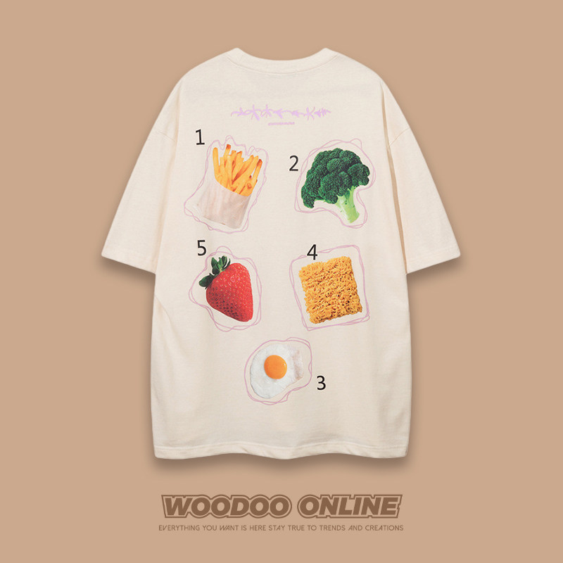 营养均衡 woodoo 设计师品牌 美式街头满印食物印花 男女t恤