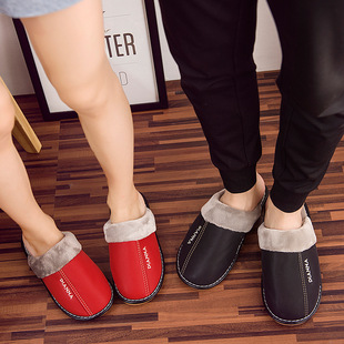 家居棉拖鞋牛筋底冬季新款保暖棉拖鞋皮质毛绒月子鞋厂家直销