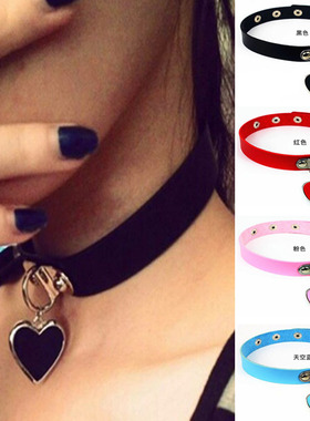跨境动漫摇滚原宿朋克哥特爱心吊坠项链皮项圈皮革项链颈链手链