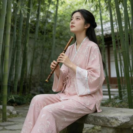 新中式汉服风家居服套装女大袖宽松交领复古国风睡衣春夏新款创意
