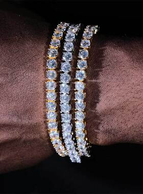 欧美跨境爆款嘻哈满钻锆石网球链男士手饰手链轻奢感饰品配饰