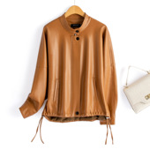 女士皮夹克PU皮外套抽绳美拉德宽松型 立领皮衣女韩版 2024秋季 新款