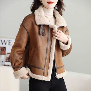 秋冬羊羔绒羊毛外套皮毛一体加厚保暖短款麂皮绒机车服高级感皮草