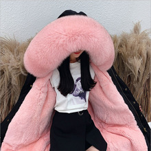 外套过膝可拆大毛领2019新款 派克服女仿皮草兔毛内胆反季 特卖长款