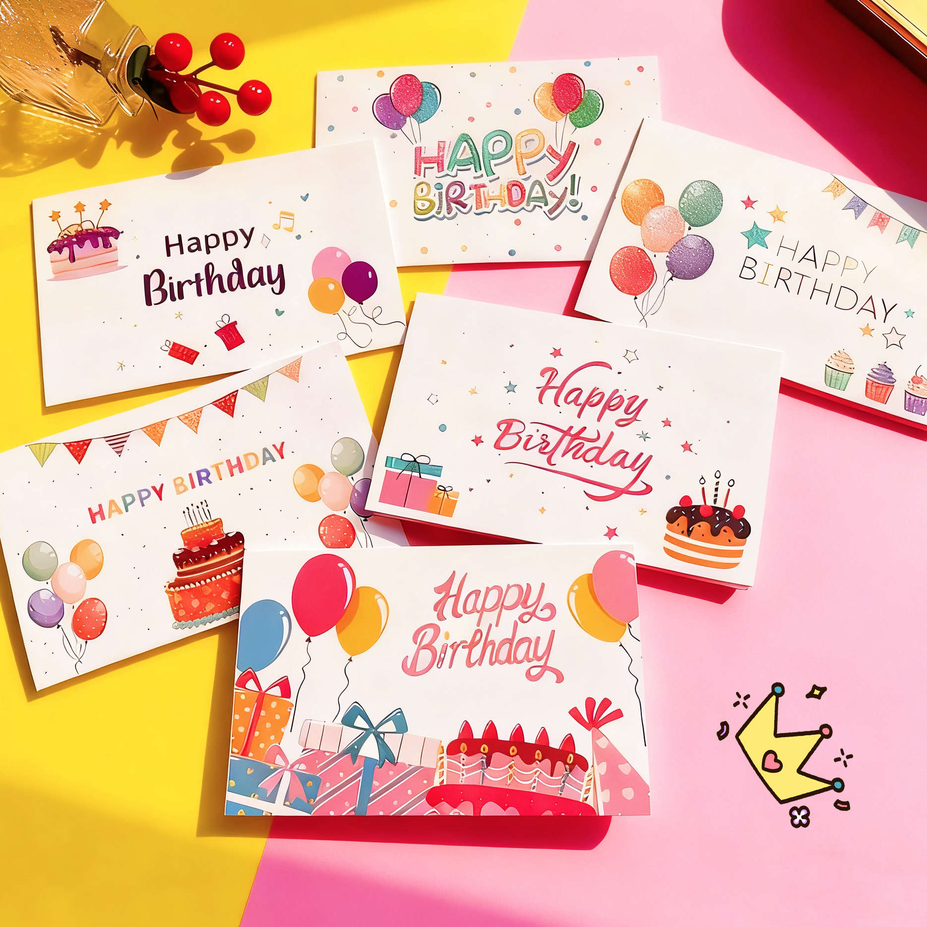 创意新款生日贺卡英文生日快乐儿童邀请函简约祝福留言卡片含信封