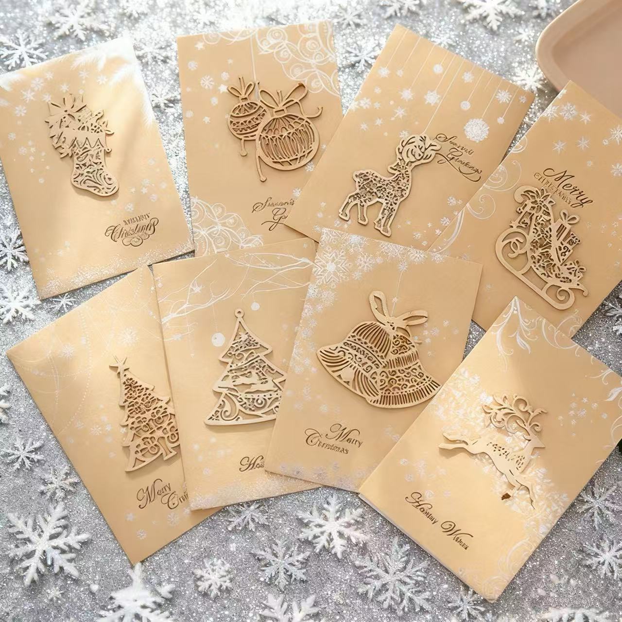 新款创意圣诞节贺卡高档复古商务感恩祝福卡片圣诞礼物留言卡信封