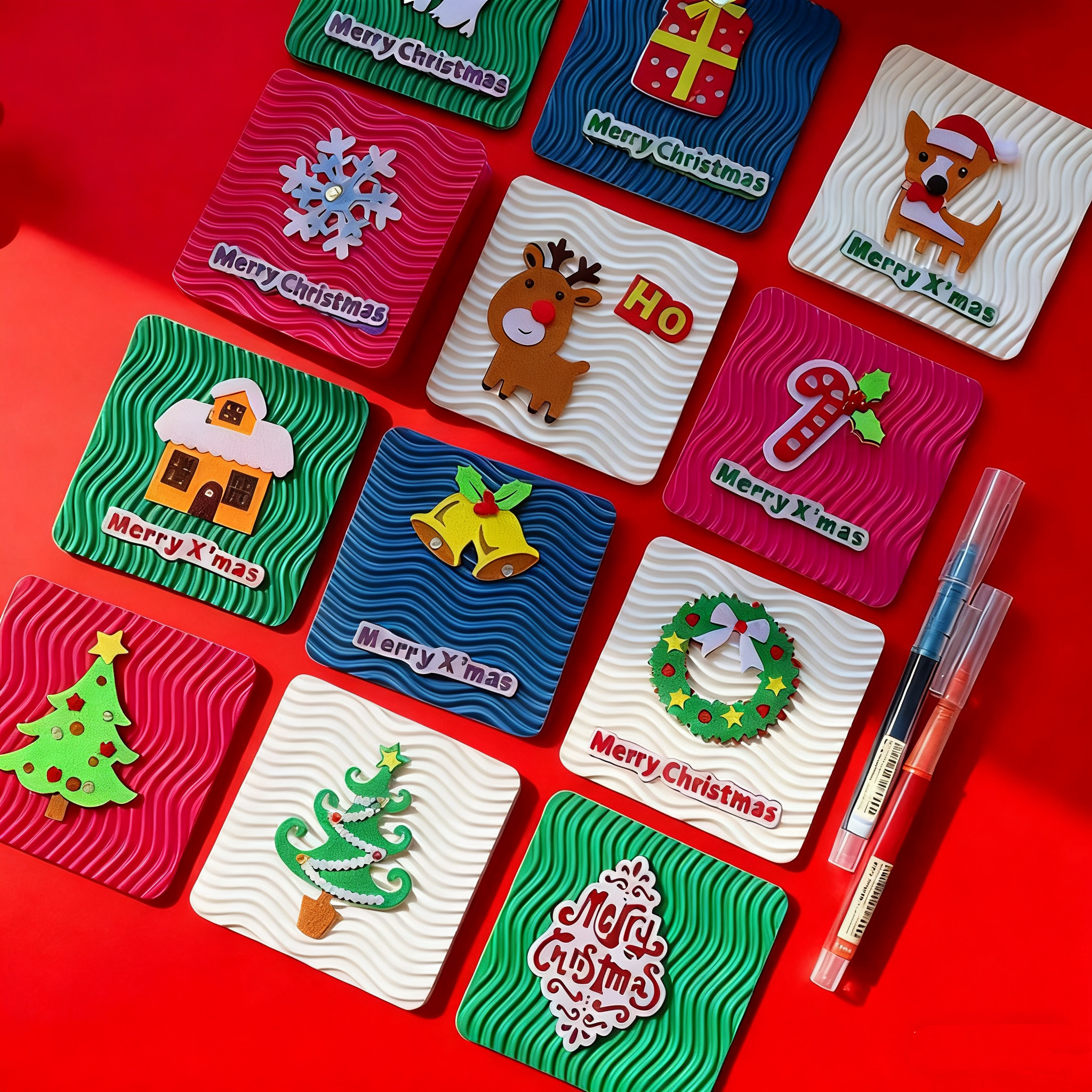 圣诞节立体贺卡圣诞树麋鹿圣诞老人对折小卡片感谢祝福卡带彩信封