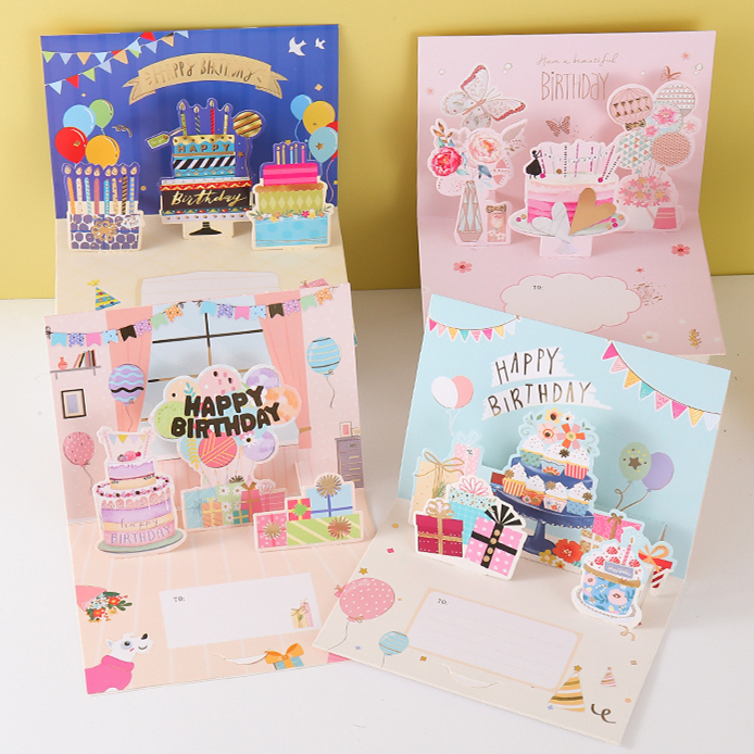 生日贺卡立体创意3D卡通可爱儿童小卡片带信封祝福邀请函留言卡片