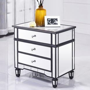 添添乐高端镜面床头柜欧式家具储物柜三斗柜实木边柜斗柜整装定制