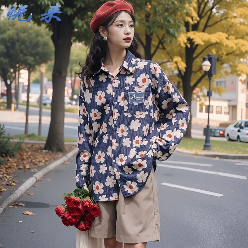 小众复古港风衬衫新款宽松休闲设计长袖印花外套衬衣碎花上衣大码,女装/女士精品,大码内搭,淘宝优惠券,粉丝福利购,淘宝优惠卷