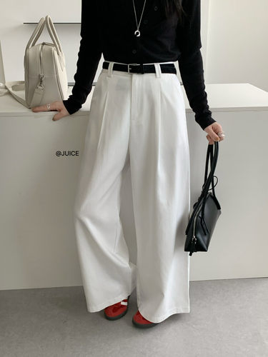 Juice韩系简约百搭高腰显瘦直筒裤女宽松阔腿长裤纯色休闲裤子Ins