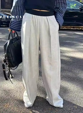 MADEINOST撞色设计阔腿裤女2025秋季橡筋高腰休闲西装长裤高个子