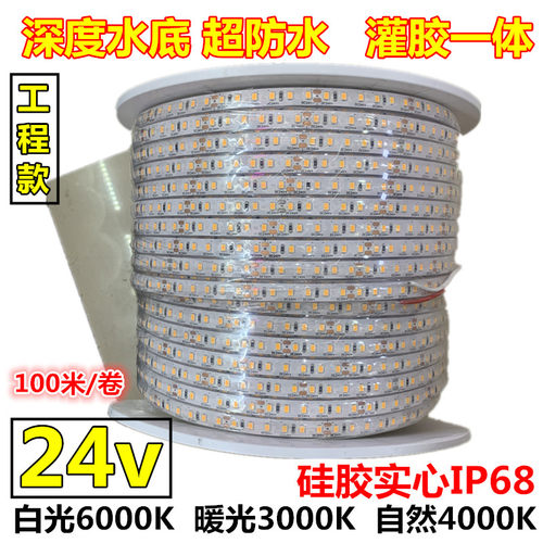 云南水里捕鱼led灯带12v灌胶防水池底24v暖白光4000K喷泉泳池景观