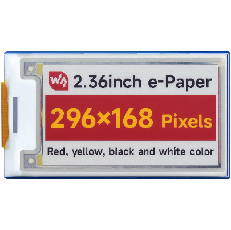 2.36寸e-Paper墨水屏模块 红黄黑白四色墨水屏采用微胶囊电泳显示