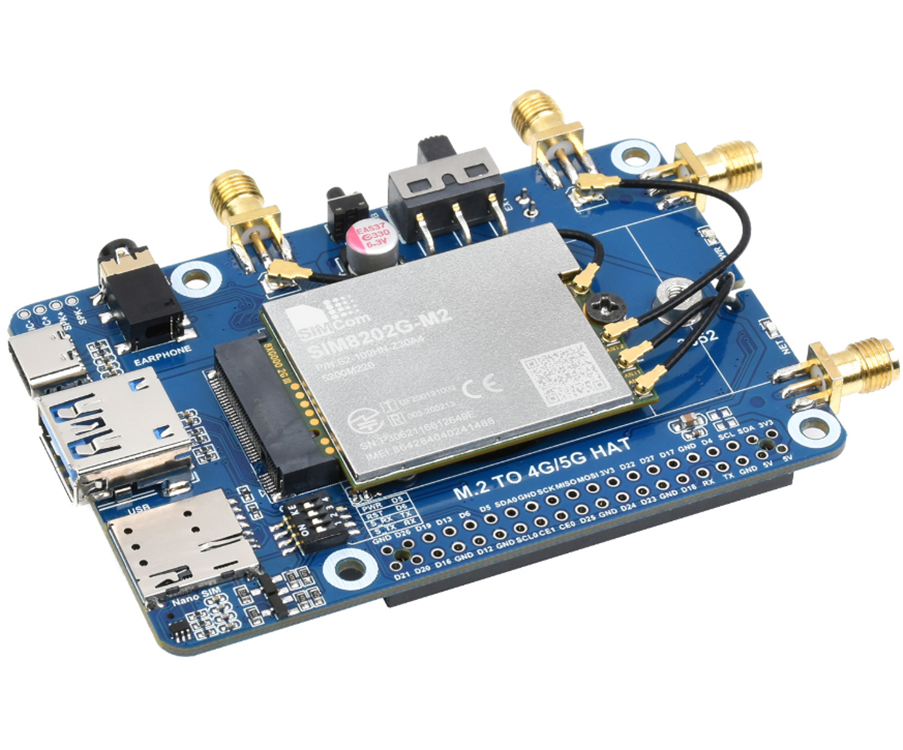 SIM8202G/8262E-M2四天线树莓派扩展板5G/4G/3G全网通 可选加外壳