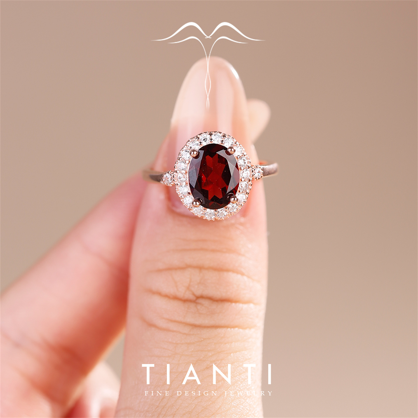 2.5克拉天然红石榴石宝石戒指尤加利S925银18K金复古高级感活口女