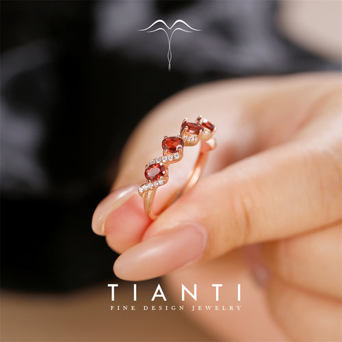 天然石榴石纯银戒指嘻哈叠戴排戒