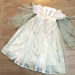 女童连衣裙春夏装新款中大童汉服儿童襦裙多层刺绣古装民族风裙子