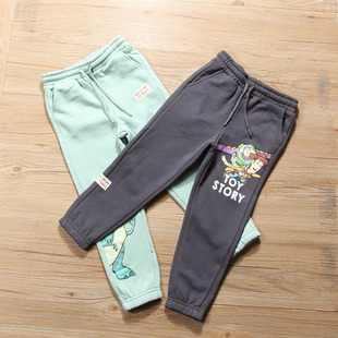 外贸出口男童卫裤春秋装新款中小童抓绒印花休闲长裤女童运动裤