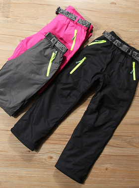 童装夹裤冬季新款中大童男童防水双层滑雪裤女童加绒拼接脚口长裤