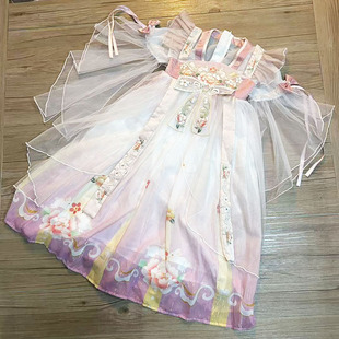 女童连衣裙春夏装新款中大童汉服儿童襦裙多层刺绣古装民族风唐装