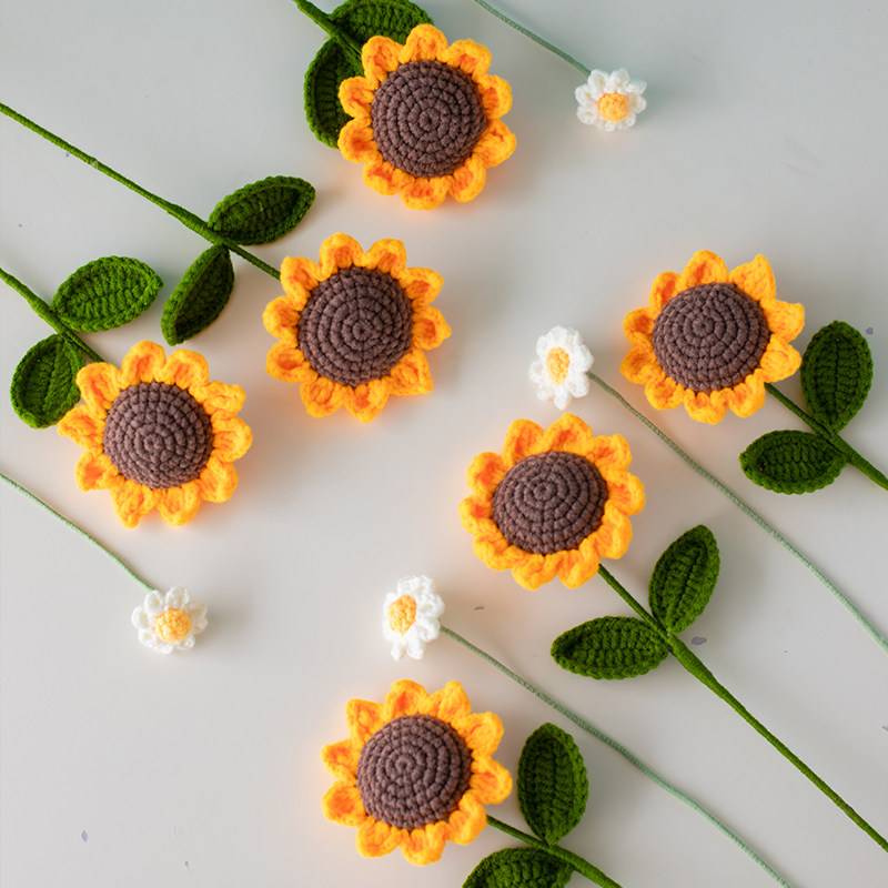 手工diy自制向日葵小雏菊花朵手编制作毛线钩针编织材料包邮礼物