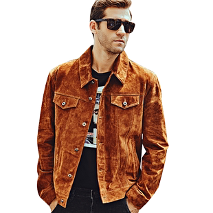 春秋新款海宁真皮皮衣男短款皮衣真皮机车夹克男美式单装皮衣外套