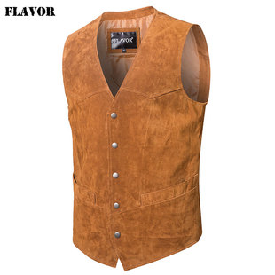 真皮马甲男美式 新款 西部牛仔真皮背心皮衣 佛兰诺2019秋季 FLAVOR