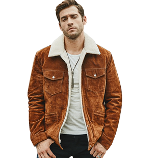 海宁秋冬新款真皮皮衣男粗犷猪皮皮夹克加棉加厚美式真皮外套