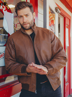 2022春秋新款真皮皮衣男欧美外贸皮衣复古单装薄款真皮皮夹克外套