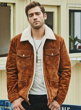 海宁秋冬新款真皮皮衣男粗犷猪皮皮夹克加棉加厚美式真皮外套