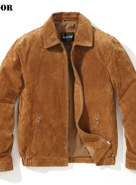 春秋新款真皮皮衣男美式潮流翻领猪皮皮夹克春秋薄款男士外套