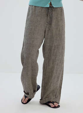 Simple Project*Plaid Linen Trousers 细格亚麻橡筋抽绳直筒裤