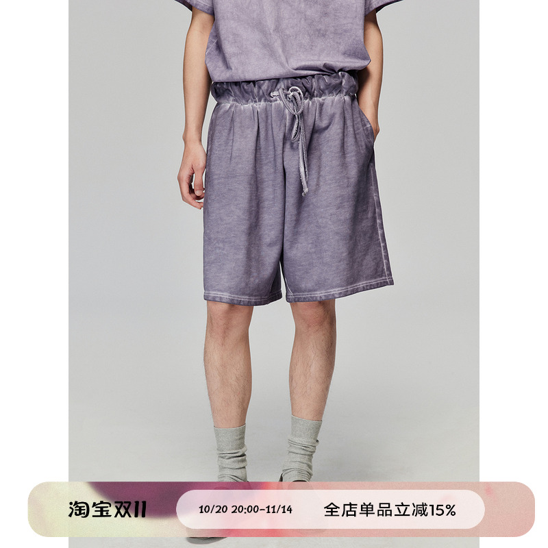 抽绳花边腰头染色短裤休闲裤