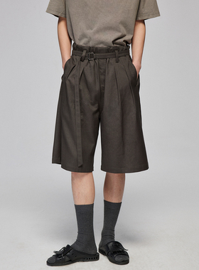 Simple Project 腰头抽皱花边设计直筒阔腿裤宽松腰带西裤短裤