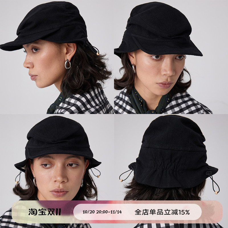 抽皱棉麻骑行帽渔夫帽