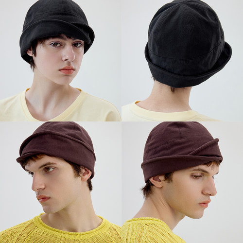 麻感棉质翻檐海军盆帽四季通用