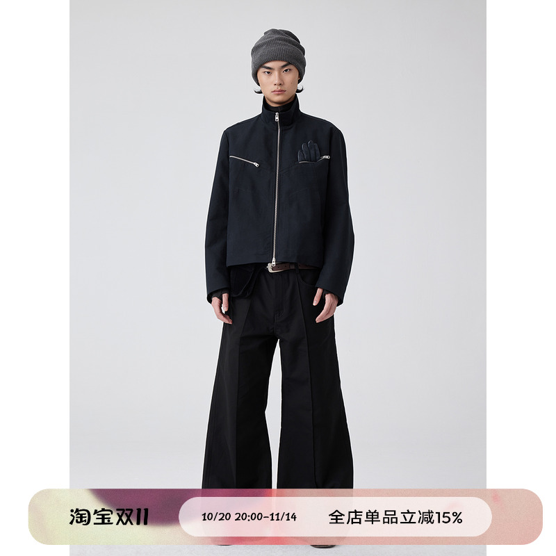 棉质双层门襟立领夹克