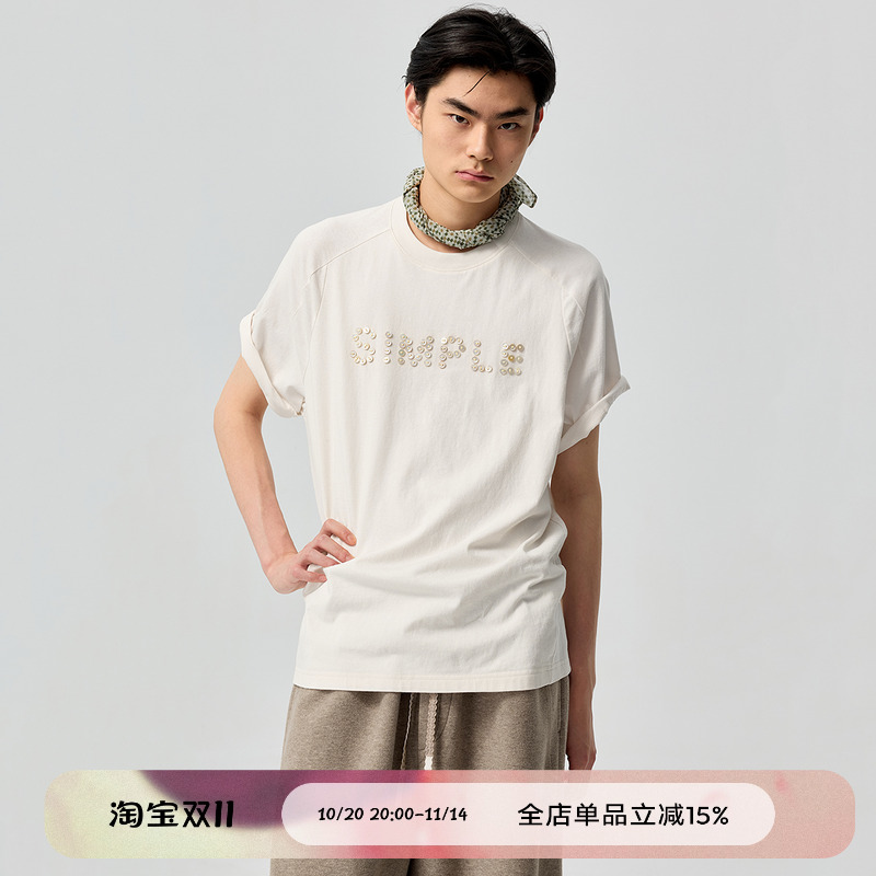 SimpleProject字母纽扣短袖T恤