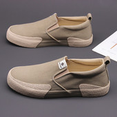 透气帆布鞋 子男软底板鞋 一脚蹬懒人鞋 低帮百搭休闲鞋 男士 闪步男鞋