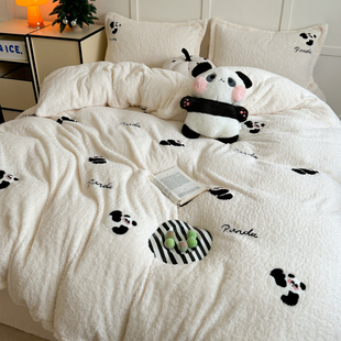 毛绒绒暖呼呼~可爱刺绣高克重软绵绵的泰迪绒加厚保暖冬季四件套