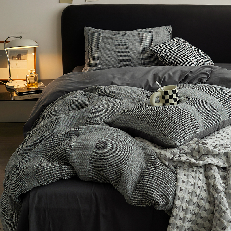 大牌气质高级感丨全棉华夫格被套四件套纯棉水洗棉床单柔软全棉